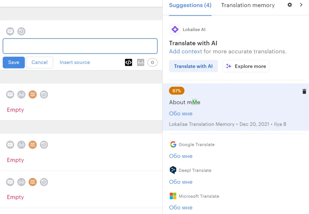 Lokalise translation editor