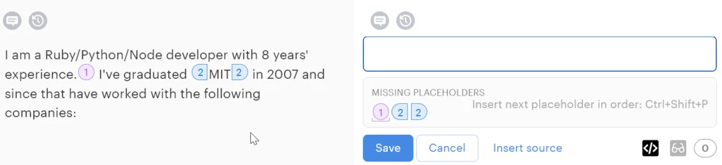 Provide translation with inline tags